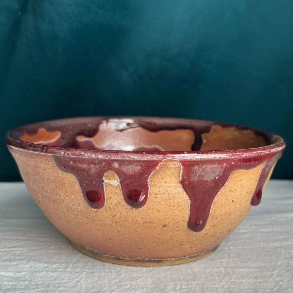 Blue Ridge Pottery BRP Red Purple Heavy Drip Glaze Bowl